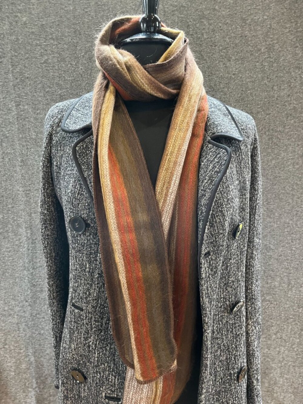 10x80 amor a la vida alpaca wool scarf brown gold tan ombre stripes rounded ends